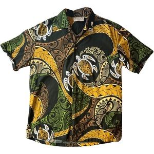 E&K Fashion Sea Turtle Tribal Print Hawaiian Shirt Cotton Men’s L